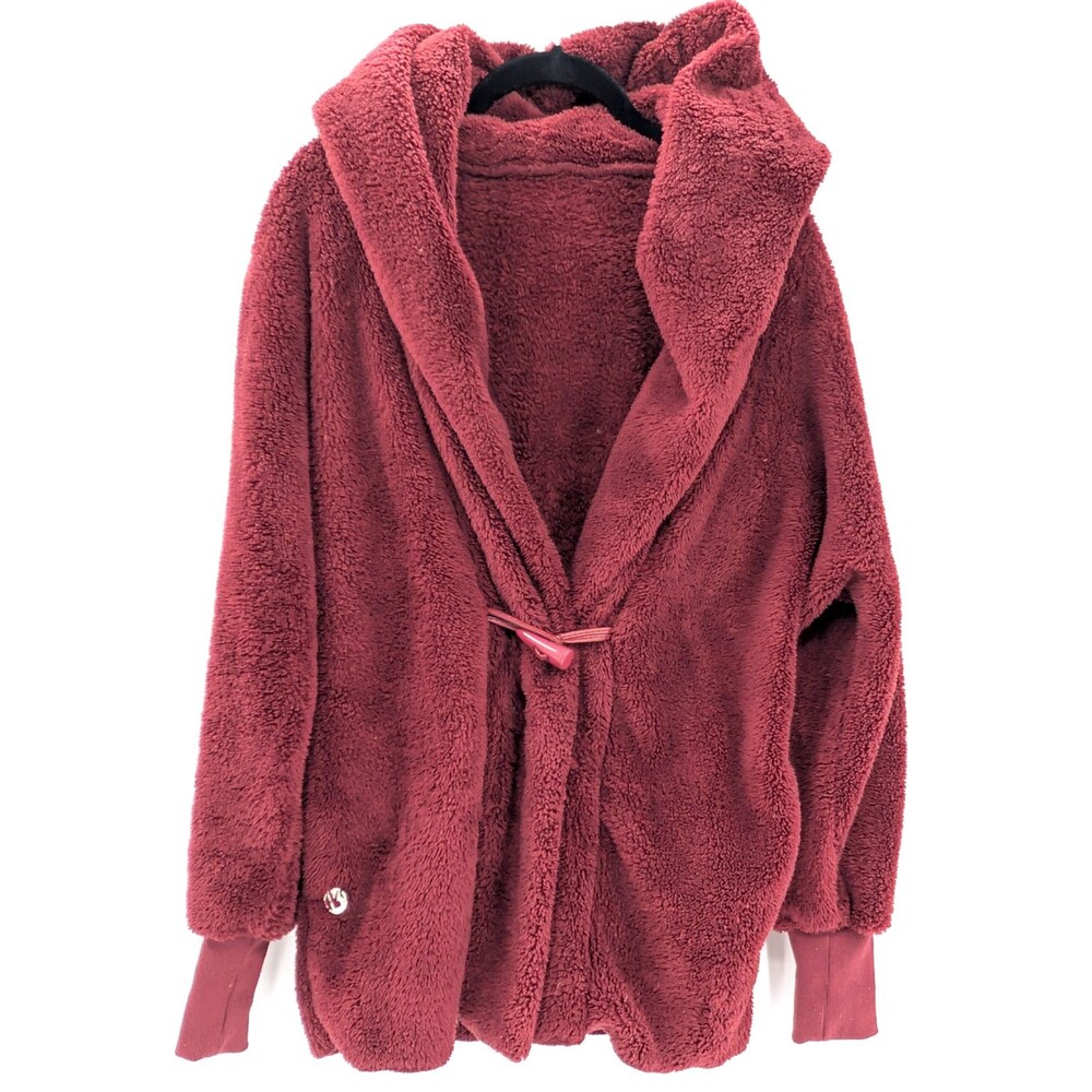 Buff Bunny Bergundy Red Faux Fur Hooded Teddy Jacket Sweater Coat Size Medium